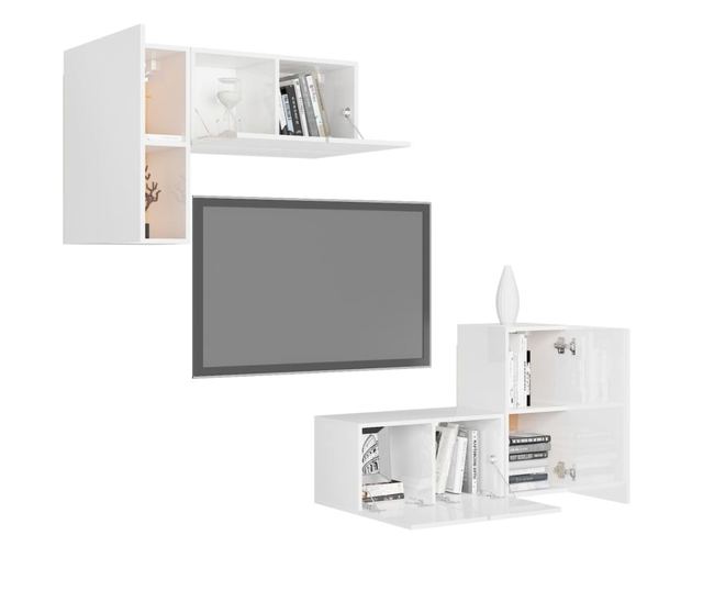 Set TV ormarića, 4 dijela, bijela visokog sjaja, PAL