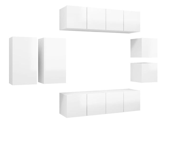 Set TV ormarića, 8 dijelova, bijeli visoki sjaj, PAL