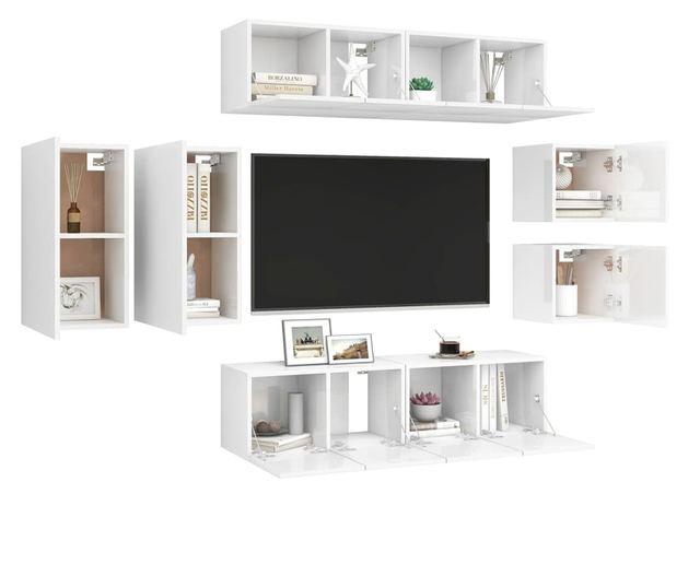 Set TV ormarića, 8 dijelova, bijeli visoki sjaj, PAL