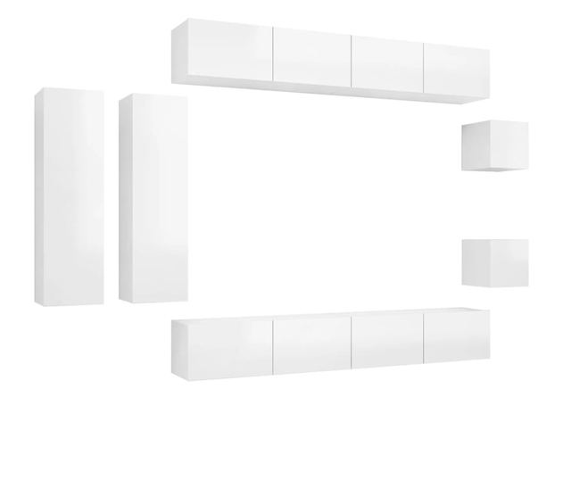 Set TV ormarića, 8 komada, bijeli visoki sjaj, MDF