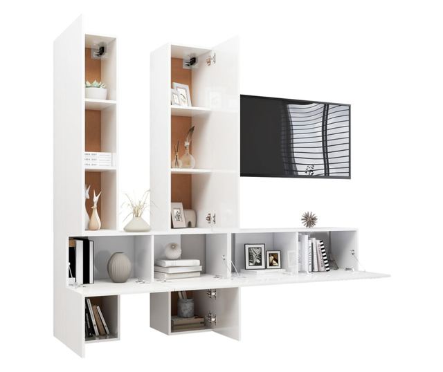 Set TV ormarića, 6 dijelova, bijeli visoki sjaj, PAL