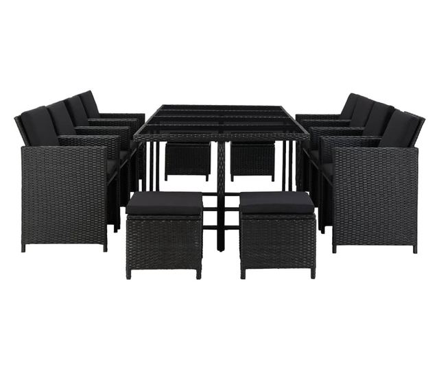 Set vanjskog namještaja s jastucima, 13 komada, crna, poliratan