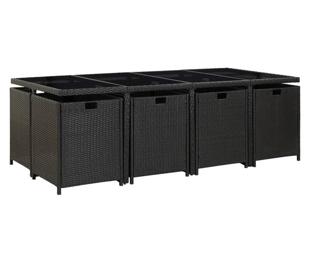 Set vanjskog namještaja s jastucima, 13 komada, crna, poliratan