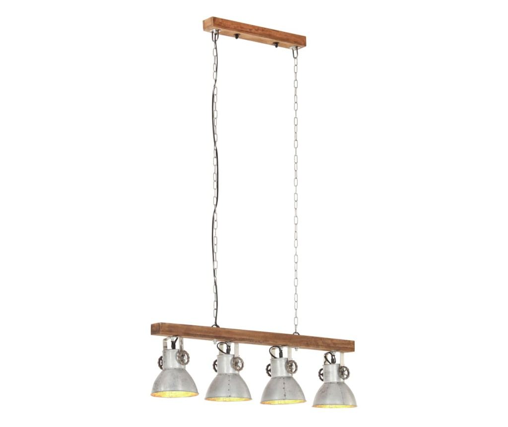 Industrijska viseća lampa, srebrna, drvo manga, E27 - 2