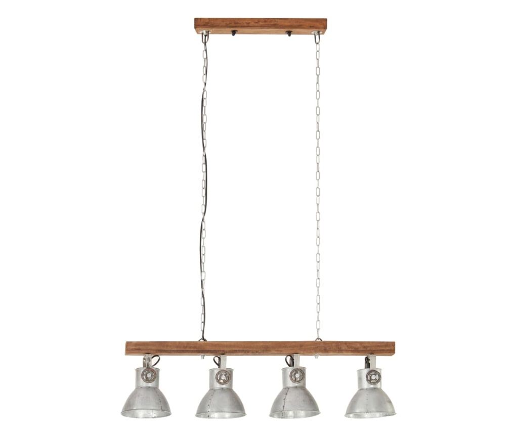 Industrijska viseća lampa, srebrna, drvo manga, E27 - 4