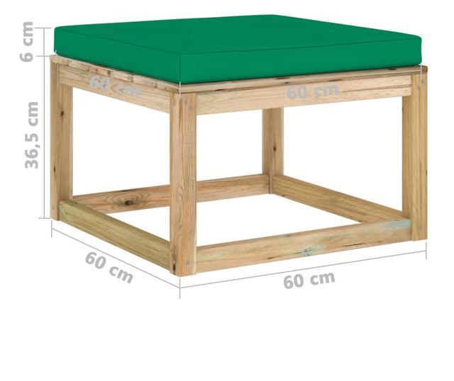 Tabureti za vrt s jastučićem, tretirano drvo bora zeleno