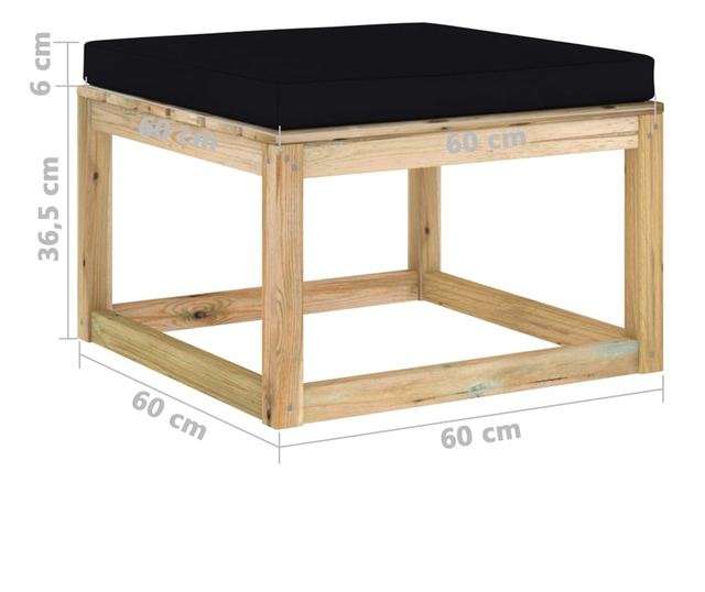 Tabure za vrt s jastučićem, tretirano drvo bora zeleno