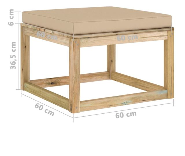 Tabureti za vrt s jastučićem, tretirano drvo bora zeleno
