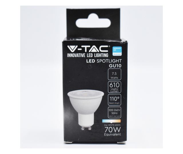 GU10 7.5W (ekvivalent 70W) LED žarulja sa Samsung čipom, 610 lm, 110 stupnjeva, neutralna bijela (4000K), V-TAC