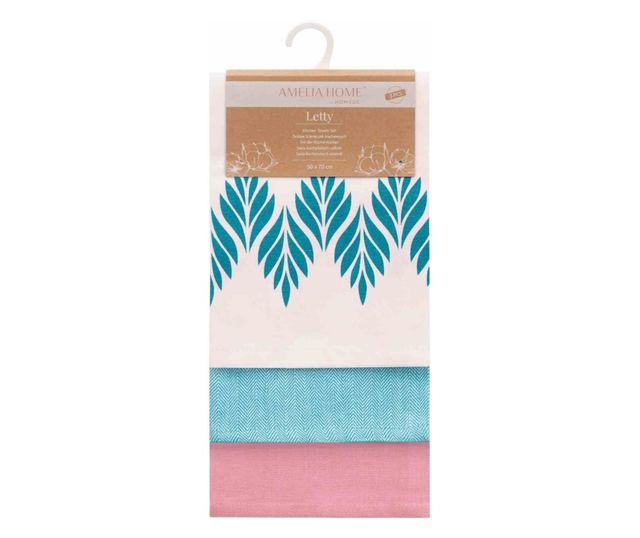 Set prosop de bucatarie Letty modern cu model decorativ imprimat, 3 buc, Roz, 50x70 cm
