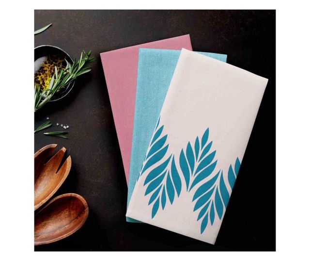 Set prosop de bucatarie Letty modern cu model decorativ imprimat, 3 buc, Roz, 50x70 cm