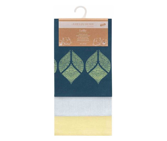 Set prosop de bucatarie Letty modern cu model decorativ imprimat, 3 buc, Galben, 50x70 cm
