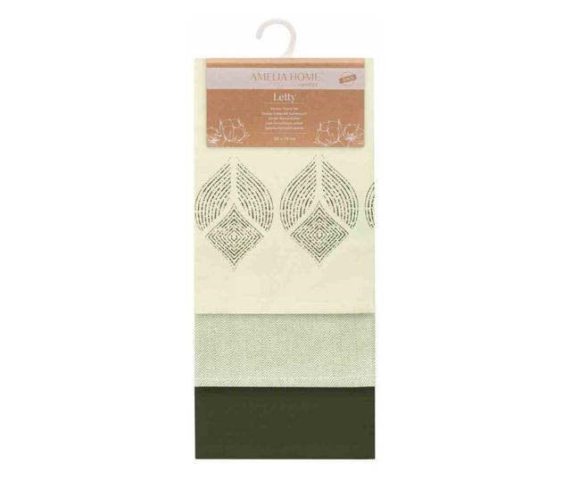 Set prosop de bucatarie Letty modern cu model decorativ imprimat, 3 buc, Vernil, 50x70 cm