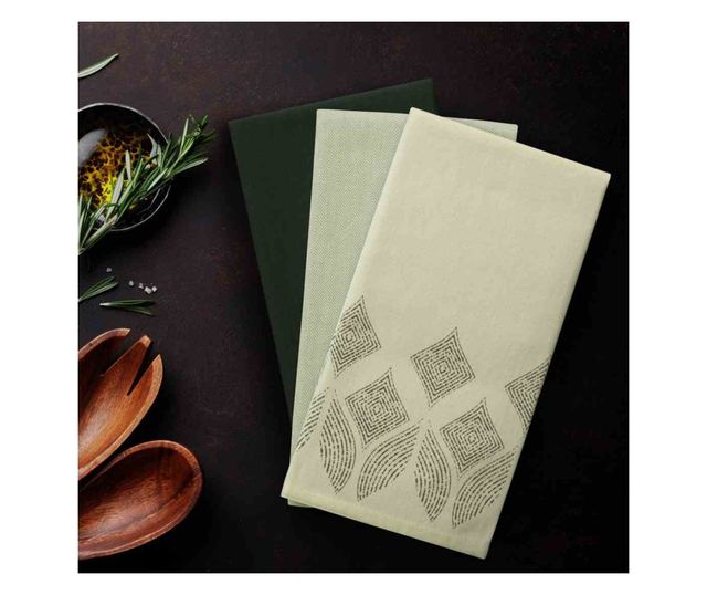 Set prosop de bucatarie Letty modern cu model decorativ imprimat, 3 buc, Vernil, 50x70 cm