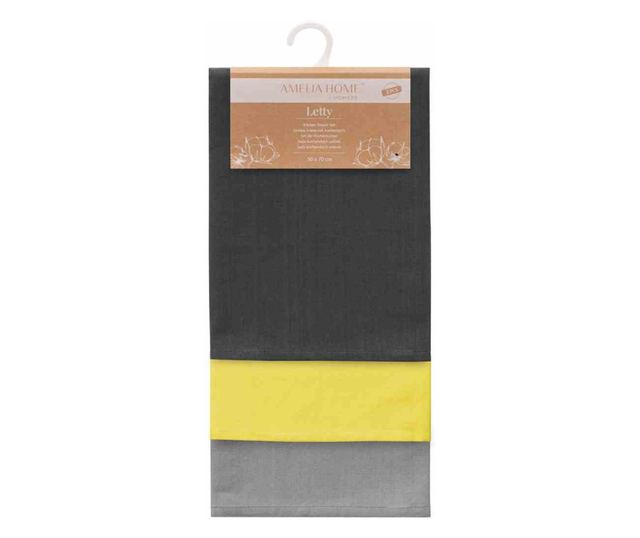 Set prosop de bucatarie Letty model clasic, 3 buc, Galben, 50x70 cm