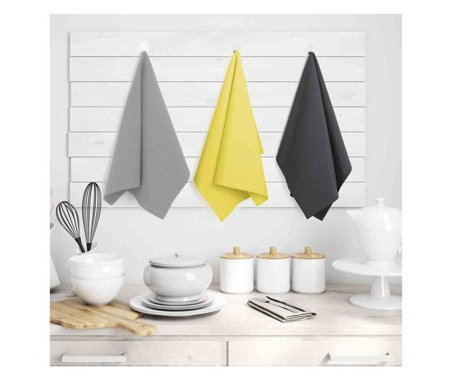 Set prosop de bucatarie Letty model clasic, 3 buc, Galben, 50x70 cm