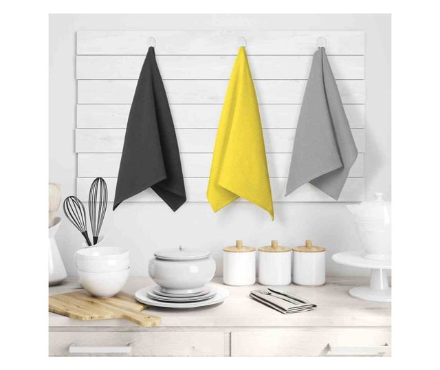 Set prosop de bucatarie Letty model clasic, 9 buc, Galben, 50x70 cm