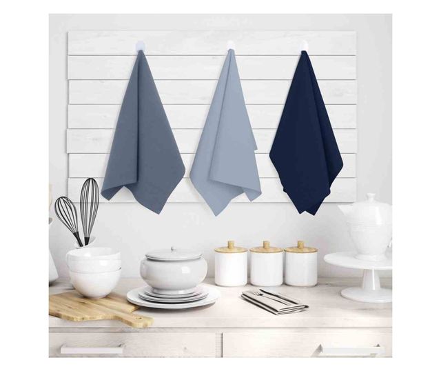 Set prosop de bucatarie Letty model clasic, 3 buc, Albastru, 50x70 cm