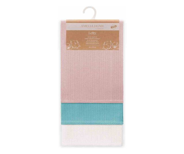 Set prosop de bucatarie Letty model clasic in relief, 3 buc, Roz pudra, 50x70 cm