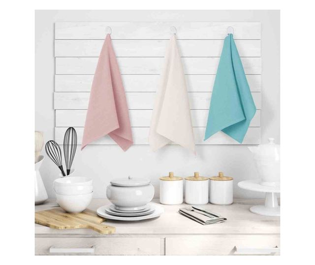 Set prosop de bucatarie Letty model clasic in relief, 3 buc, Roz pudra, 50x70 cm