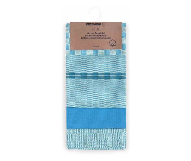 Set prosop de bucatarie Louie model clasic, 3 buc, 50x70 cm, Bleu
