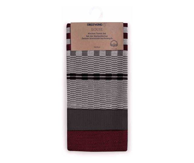 Set prosop de bucatarie Louie model clasic, 3 buc, 50x70 cm, Bordo