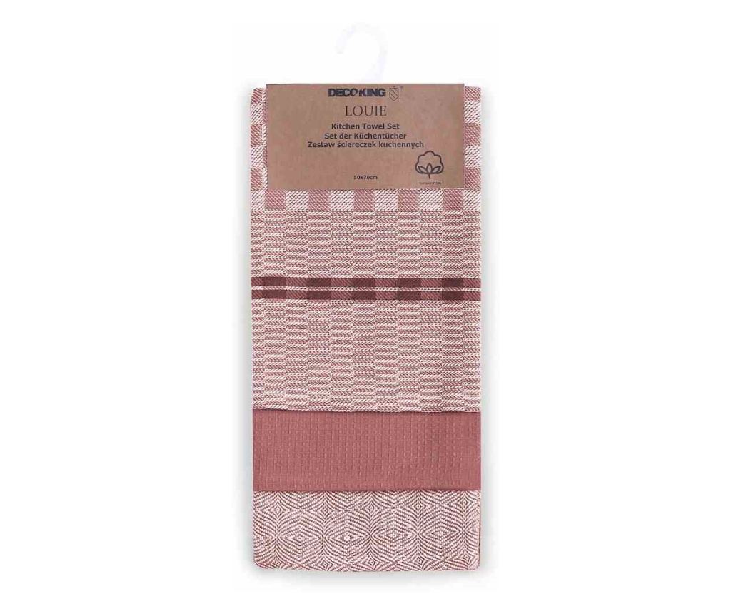 Set prosop de bucatarie Louie model clasic, 3 buc, 50x70 cm, Roz pudra - 2