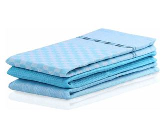 Set prosop de bucatarie Louie model clasic, 3 buc, 50x70 cm, Turcoaz