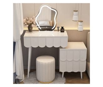 Сет дамска тоалетка, ЛЕД огледало и комод, 80х76h см, бял цвят