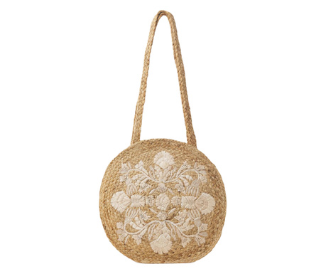 Geanta de umar Accessorize, Pentru femei, Broderie florala, Rotunda, Iuta, 34x34 cm, Natur