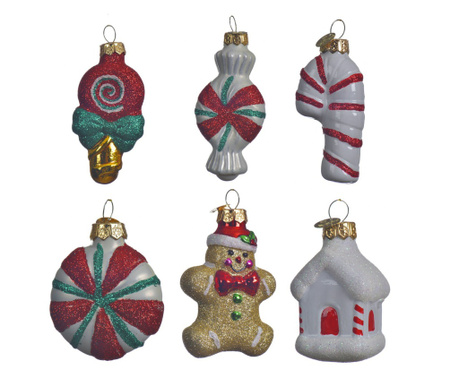 Set 6 ornamente Craciun Candy Shop,7.5 cm, sticla, multicolor