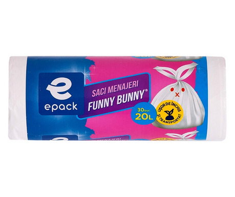 Saci Menajeri HDPE Alb Epack Funny Bunny , 20L, 30 Buc