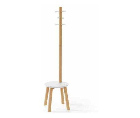 Cuier cu scaunel stil minimalist colectia Pillar, 50x50x165 cm, Alb, Umbra