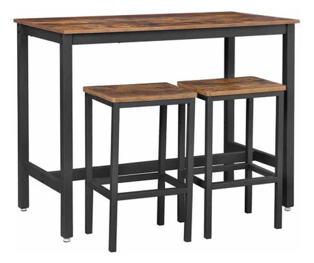 Set masa tip bar si 2 scaune stil rustic colectia Ergo, 120x60x90 cm, Maro, Songmics