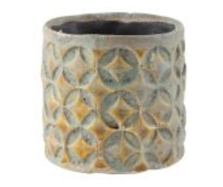 Ghiveci ceramica cu model, gri/galben, 7x7 cm