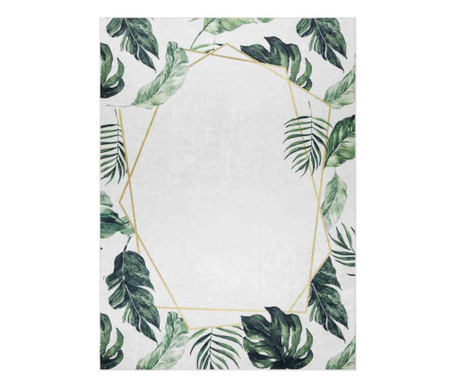 Covor cu par scurt ARLEN LEAVES2 culoare alb motiv vegetal stil tropical 120x170 hakano