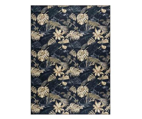 Covor cu par scurt ARLEN LEAVES4 culoare negru motiv vegetal stil tropical 80x150 hakano