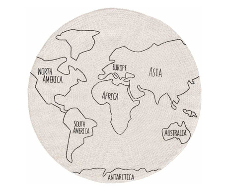 Covor rotunda cu par scurt WORLD MAP culoare alb stil boho r115 benuta
