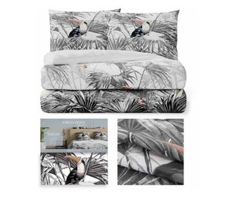 Set husa pilota 200x220 cm si 2 huse perna 80x80 cm, stil tropical, bumbac 100%, 120 gsm, colectia Averi, Gri