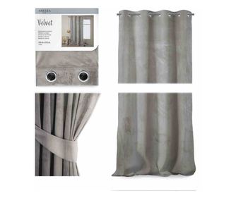 Velvet függöny ezüst karikákkal, Velvet, 220 g/nm, Amelia Home, 140x270 cm, Bézs