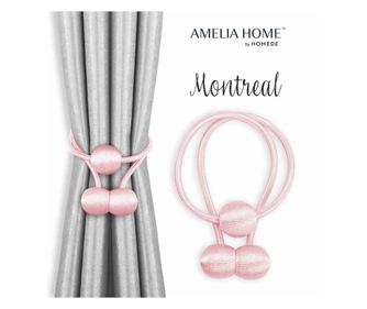 Set 2 accesorii prindere pentru draperii si perdele stil glamour cu magnet, Montreal, Amelia Home, 65 cm, Roz pudra