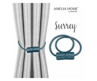 Комплект от 2 магнитни придържача за завеси в гламур стил, Surrey, Amelia Home, 47 см, Светлосин