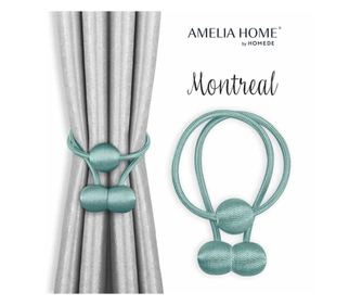 Set 2 accesorii prindere pentru draperii si perdele stil glamour cu magnet, Montreal, Amelia Home, 65 cm, Turcoaz
