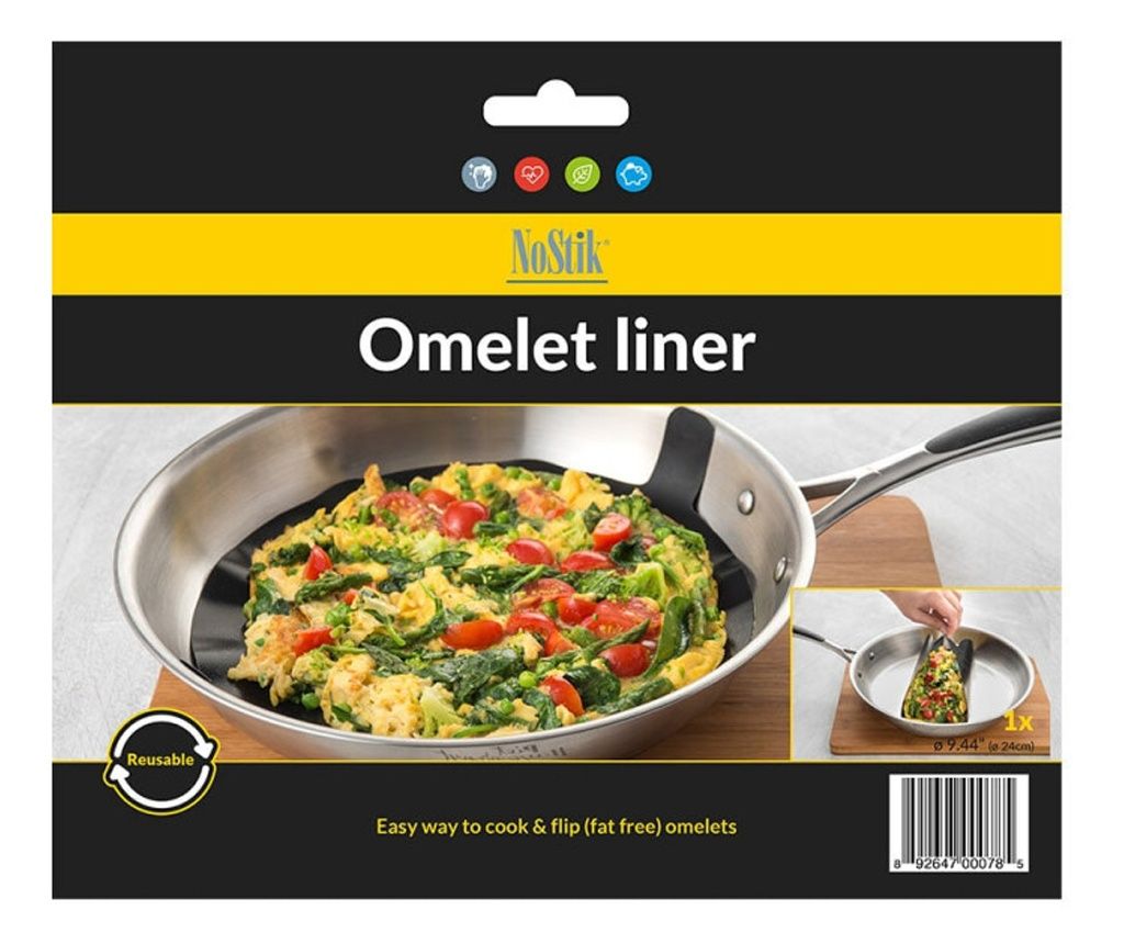 Tava antiaderentă NoStik DDD430, diametru 24 cm, ideală pentru omlete, cu strat antiaderent, reutilizabilă, culoare: negru.