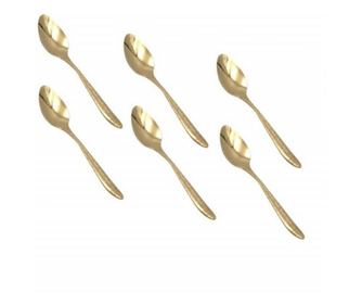 Комплект 6 лъжици Pufo Diamond за кафе, чай, десерт, неръждаема стомана, злато, 14 см