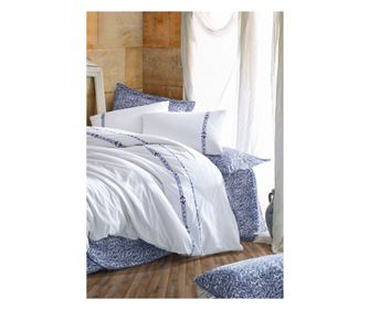 Lenjerie pat dublu King Premium cu broderie Cotton Box 100% bumbac Ranforce Delmor Dark Blue