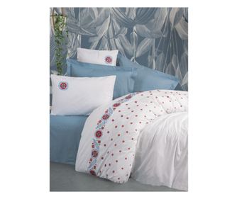 Lenjerie pat dublu King Premium Cotton Box 100% Bumbac Ranforce Mabel Blue