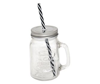RAKI Borcan sticla cu capac argintiu si pai, 500ml, D7x13cm