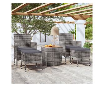 Set mobilier bistro, 5 piese, gri, poliratan și lemn acacia