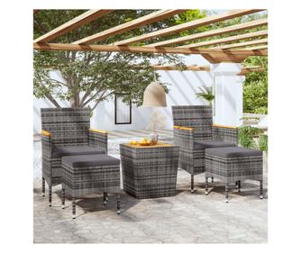 Set mobilier bistro, 5 piese, gri, poliratan și lemn acacia